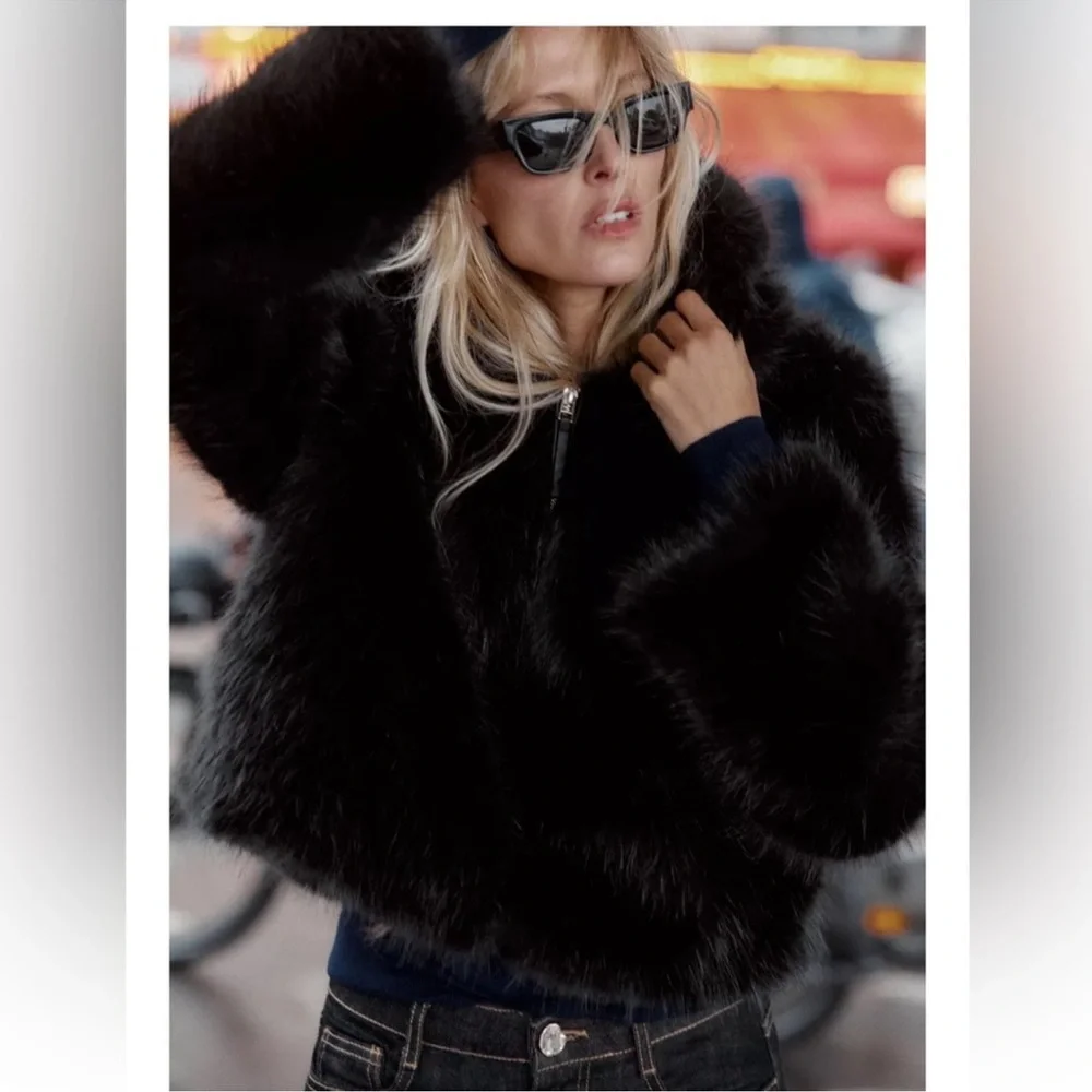 ZARA SHORT FAUX FUR HOODED COAT - Picture 3 of 13